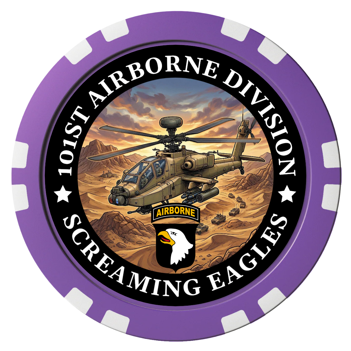 Army Airborne Composite Poker Chips - Purple / Double Stripe - Front