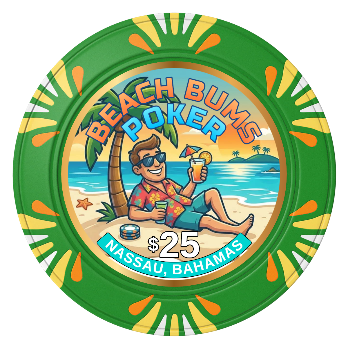 Sandy's Casino Clay Poker Chips - Green / Macau / 40mm - Front