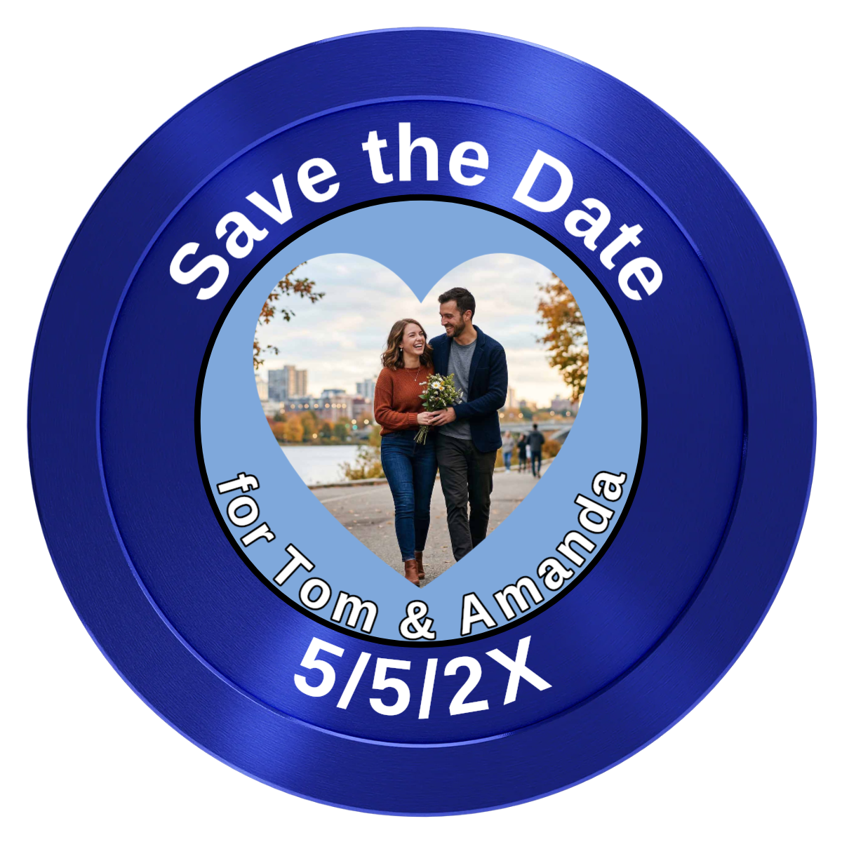 Save the Date #01 Aluminum Poker Chips - Blue - Front