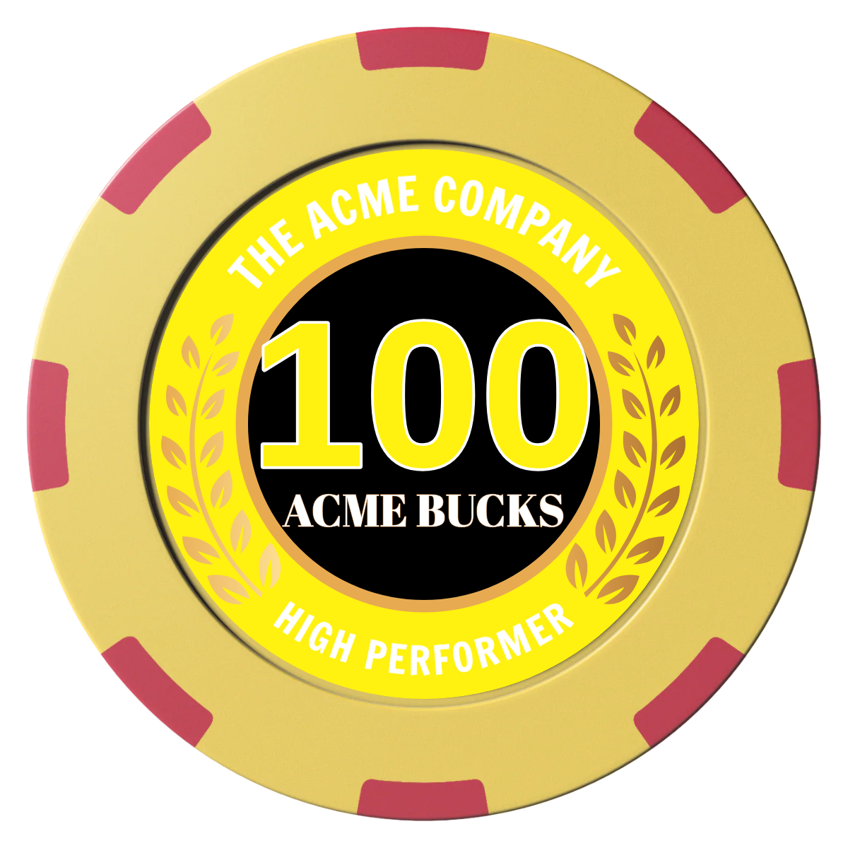Achievement Wreath Clay Poker Chips - Yellow / 8 Spot (2 Tone) / 40mm - Front
