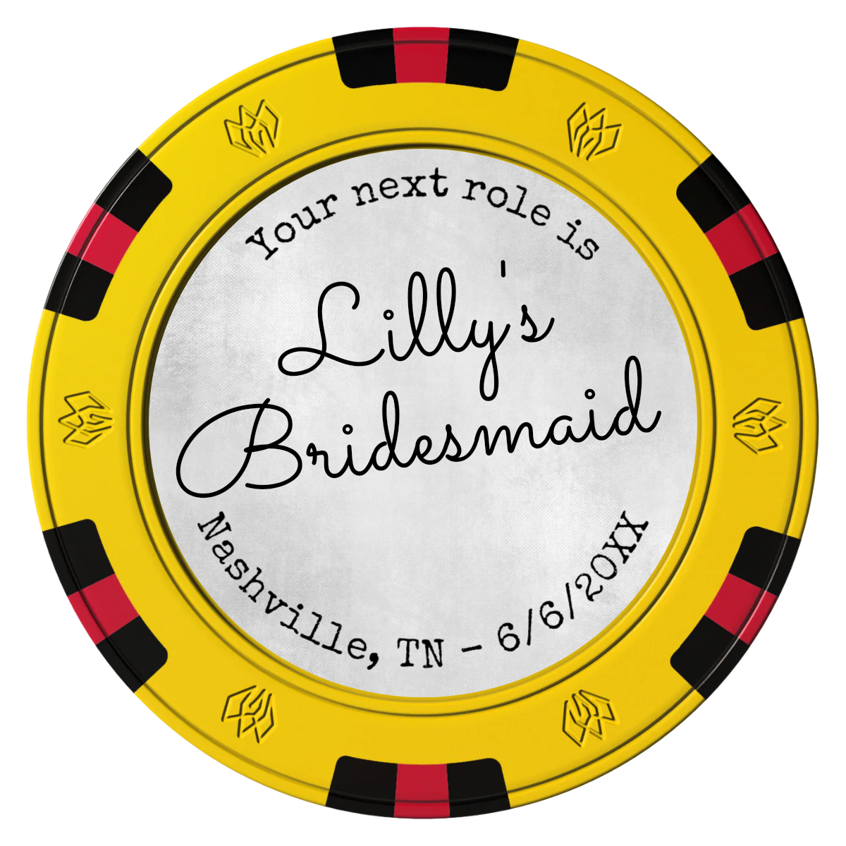 Be My Bridesmaid Simple Clay Poker Chips - Yellow / 6 Spot Gem / 43mm - Front