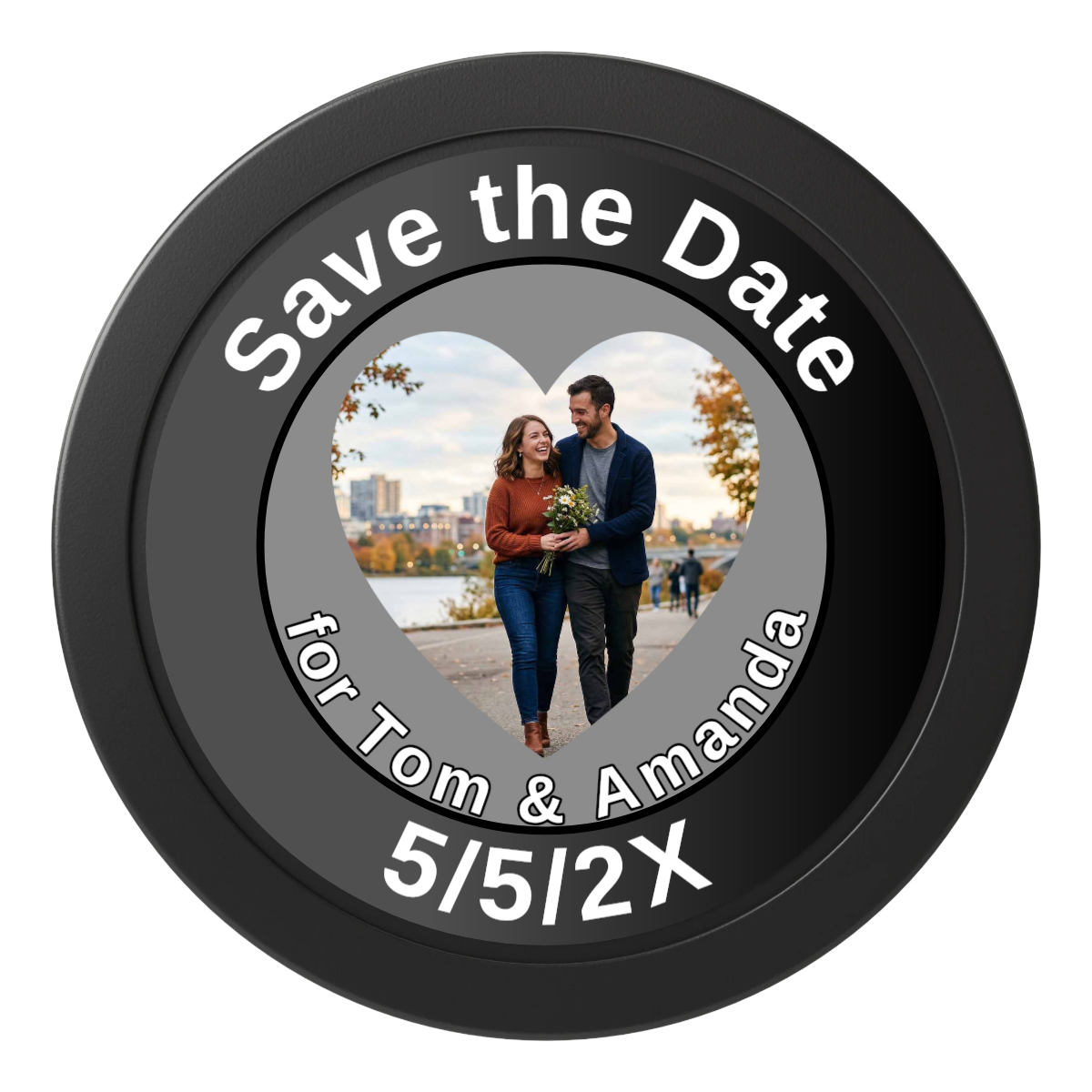 Save the Date #01 2" Oversized Poker Chips - Black - Front