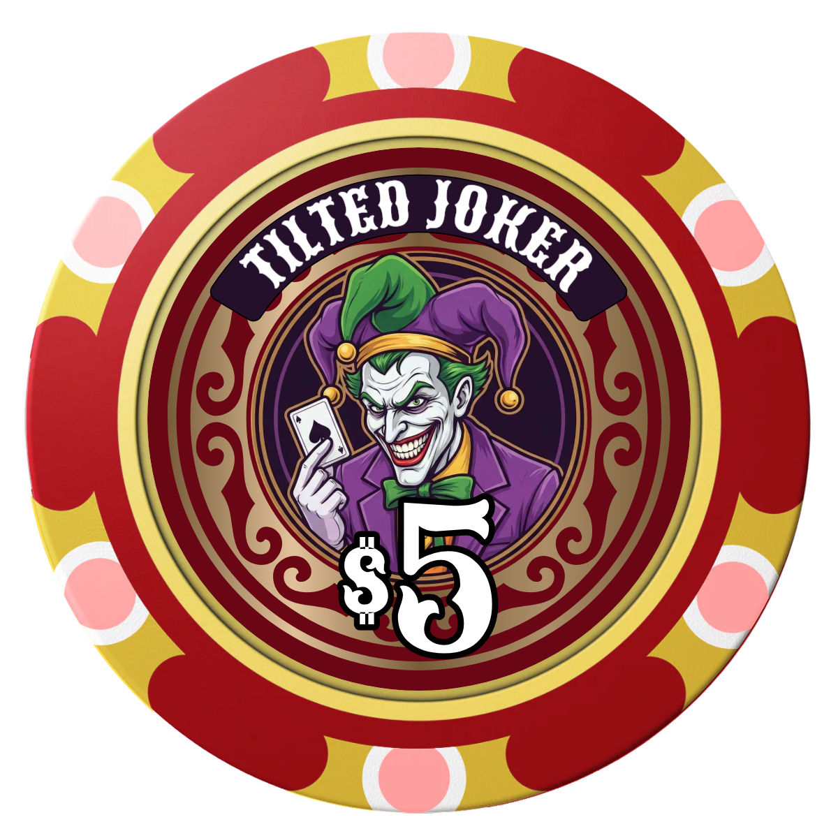 Tilted Joker Clay Poker Chips - Red / Monte Carlo / 40mm - Front