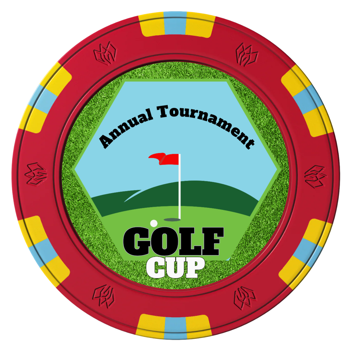 Golf Cup Clay Poker Chips - Red / 6 Spot Gem / 43mm - Front