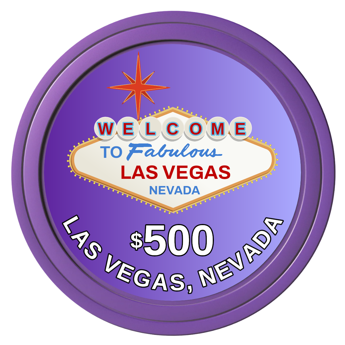 Vegas Sign Composite Poker Chips - Purple / Solid - Front
