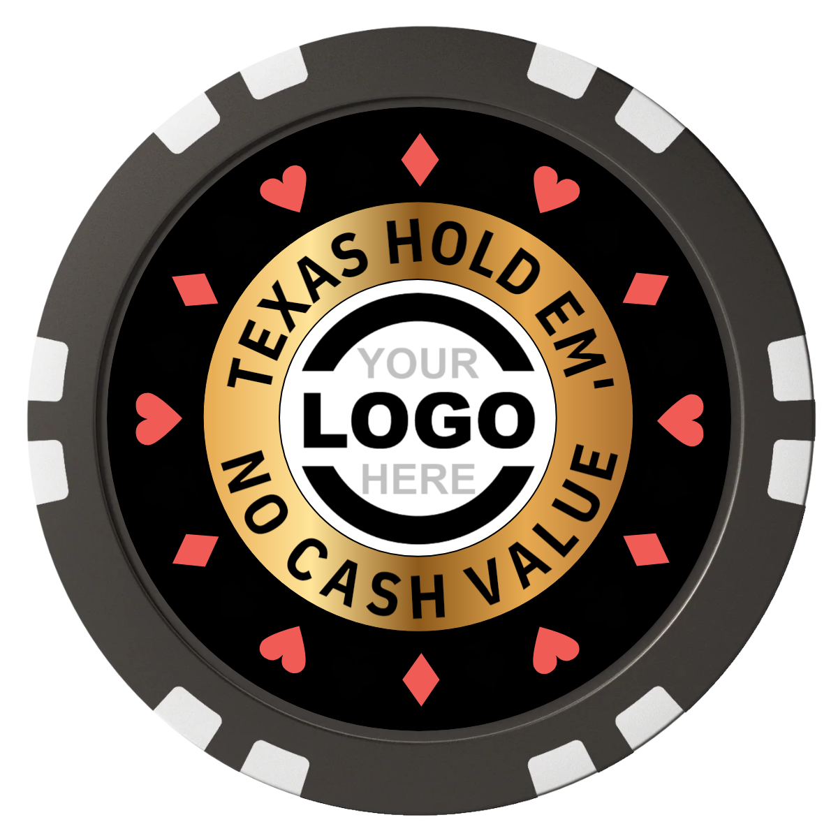 Texas Hold Em' Composite Poker Chips - Black / Double Stripe - Front