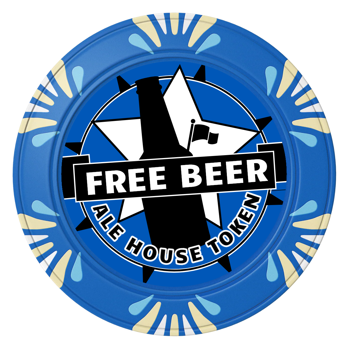 Free Beer Drink Clay Poker Chips - Blue / Macau / 40mm - Front