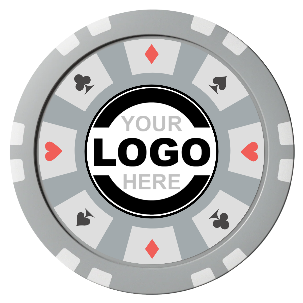 Suit 8 Your Logo Composite Poker Chips - Gray / Double Stripe - Front