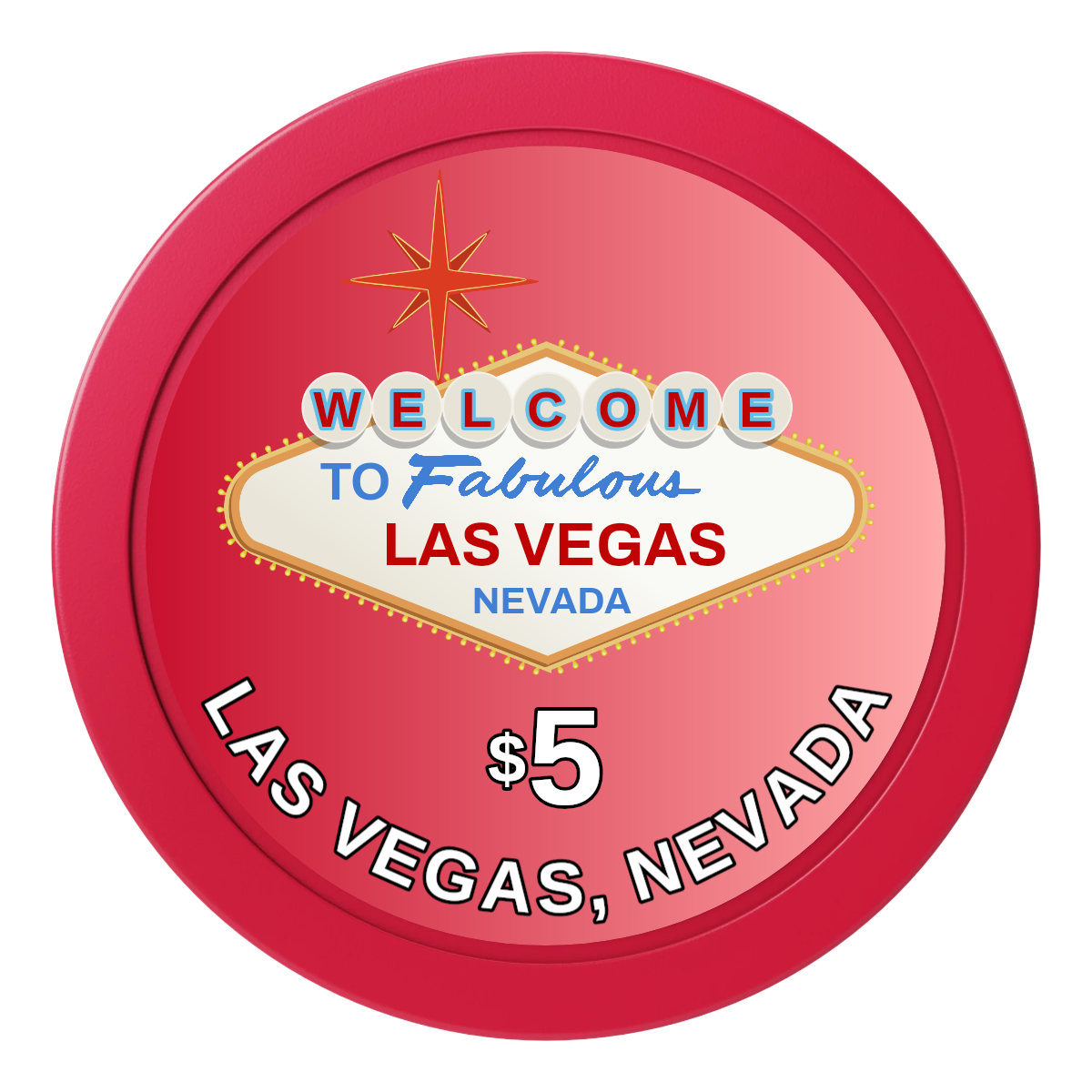 Vegas Sign 2" Oversized Poker Chip - Custom Dealer Button & Card Protector - Red - Front