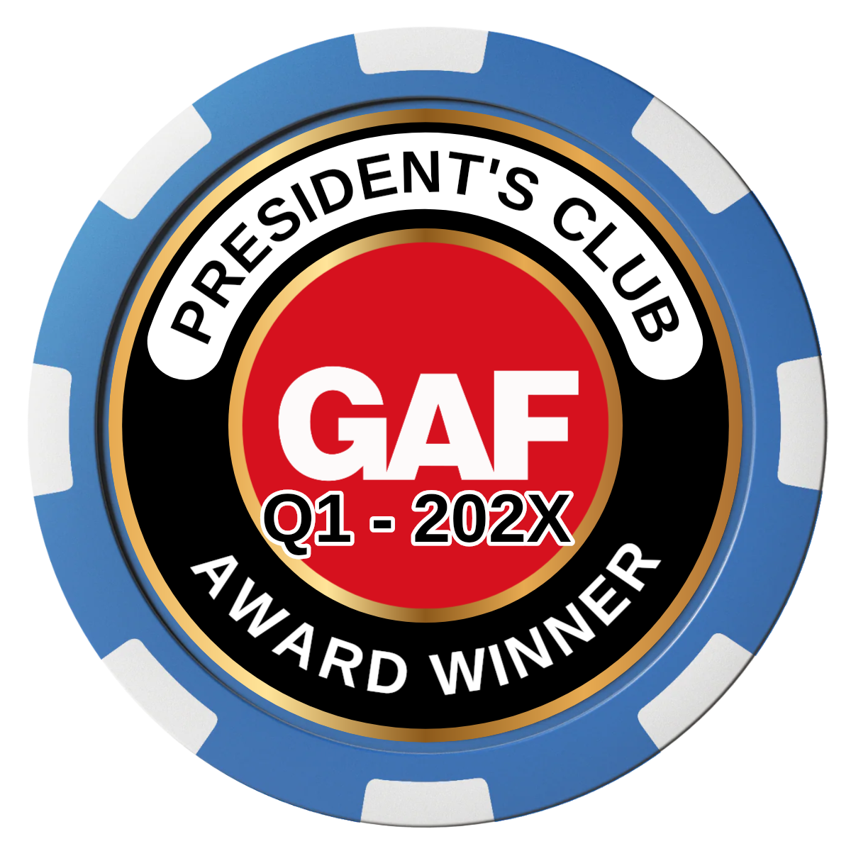 President's Club Composite Poker Chips - Blue / 8 Spot - Front