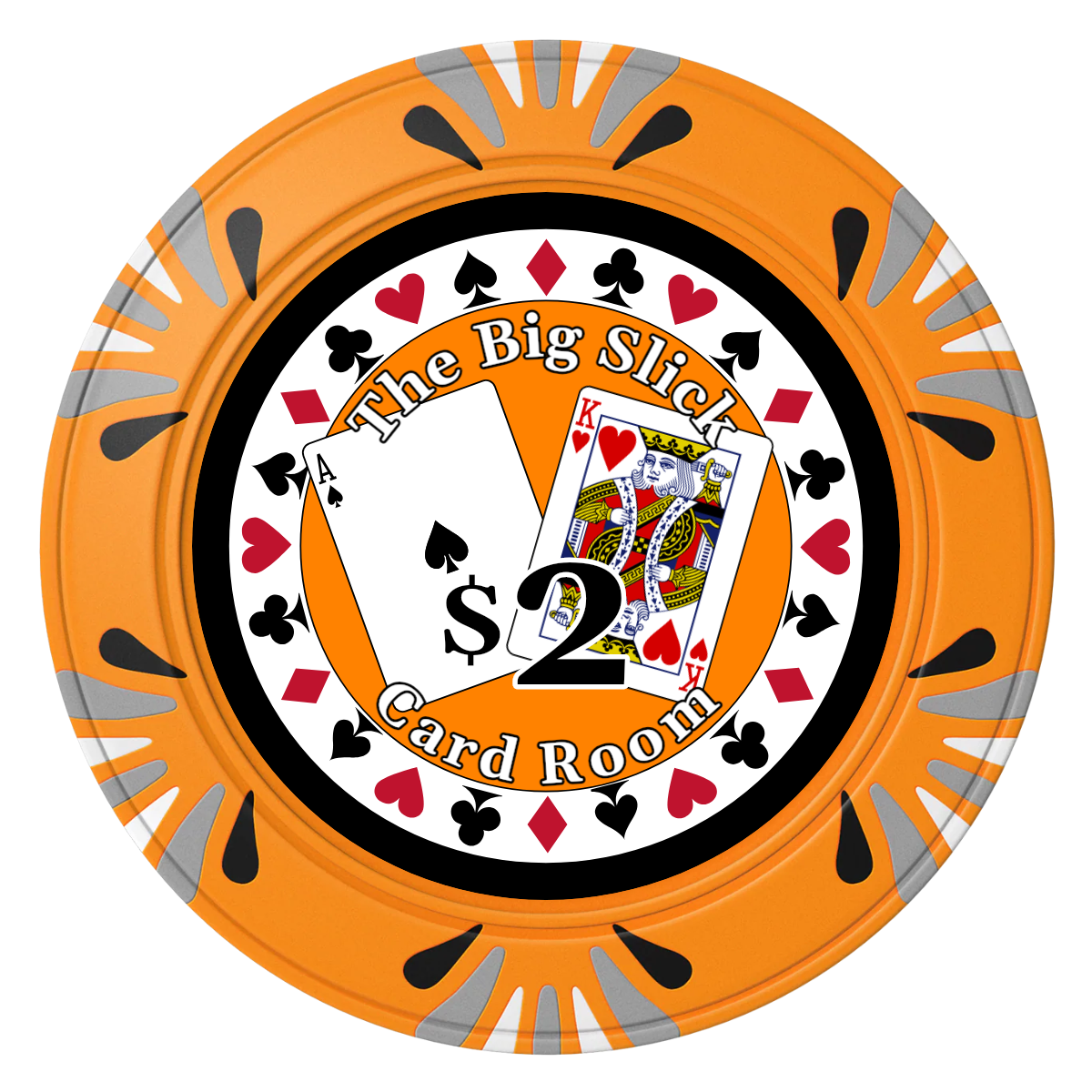AK Big Slick Clay Poker Chips - Orange / Macau / 40mm - Front