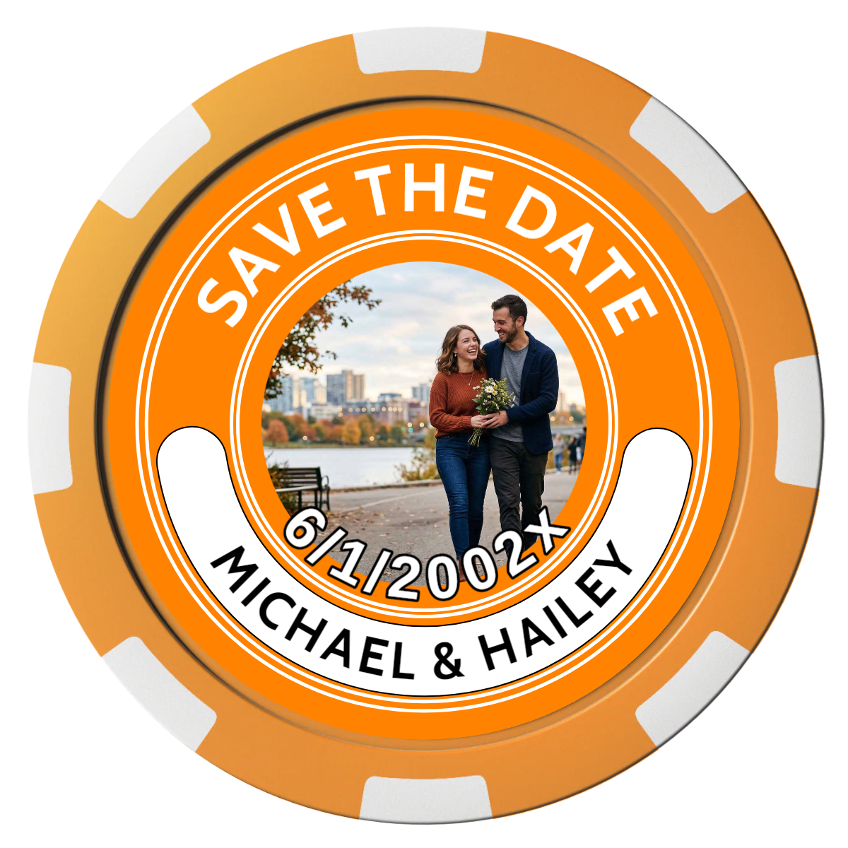 Save the Date Photo QR Code Composite Poker Chips - Orange / 8 Spot - Front