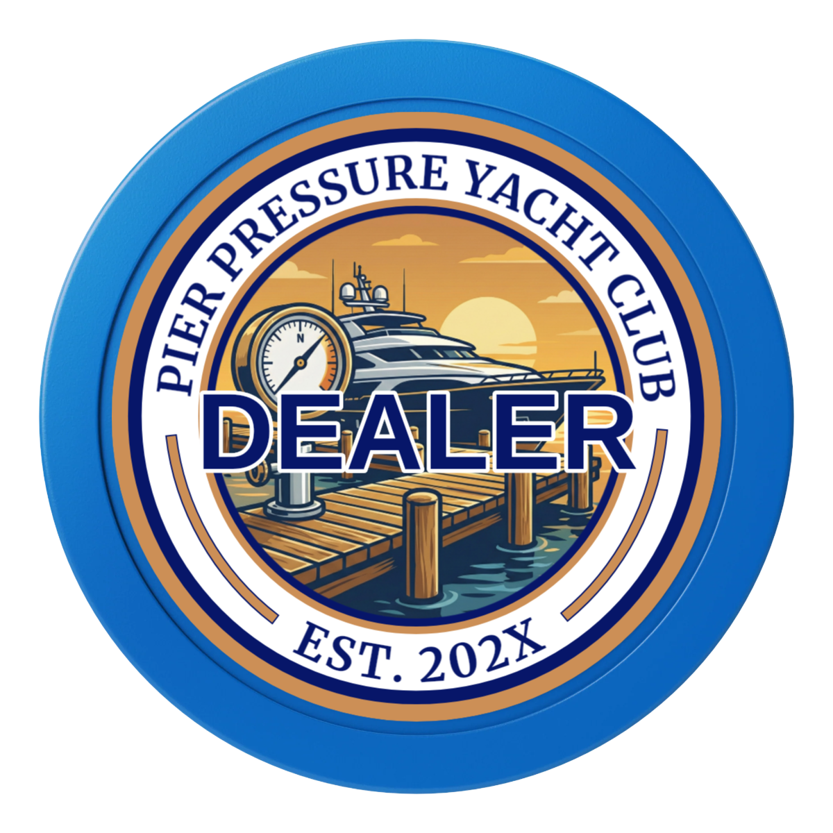Anchor Down Card Room 2" Composite Dealer Button - Blue - Front