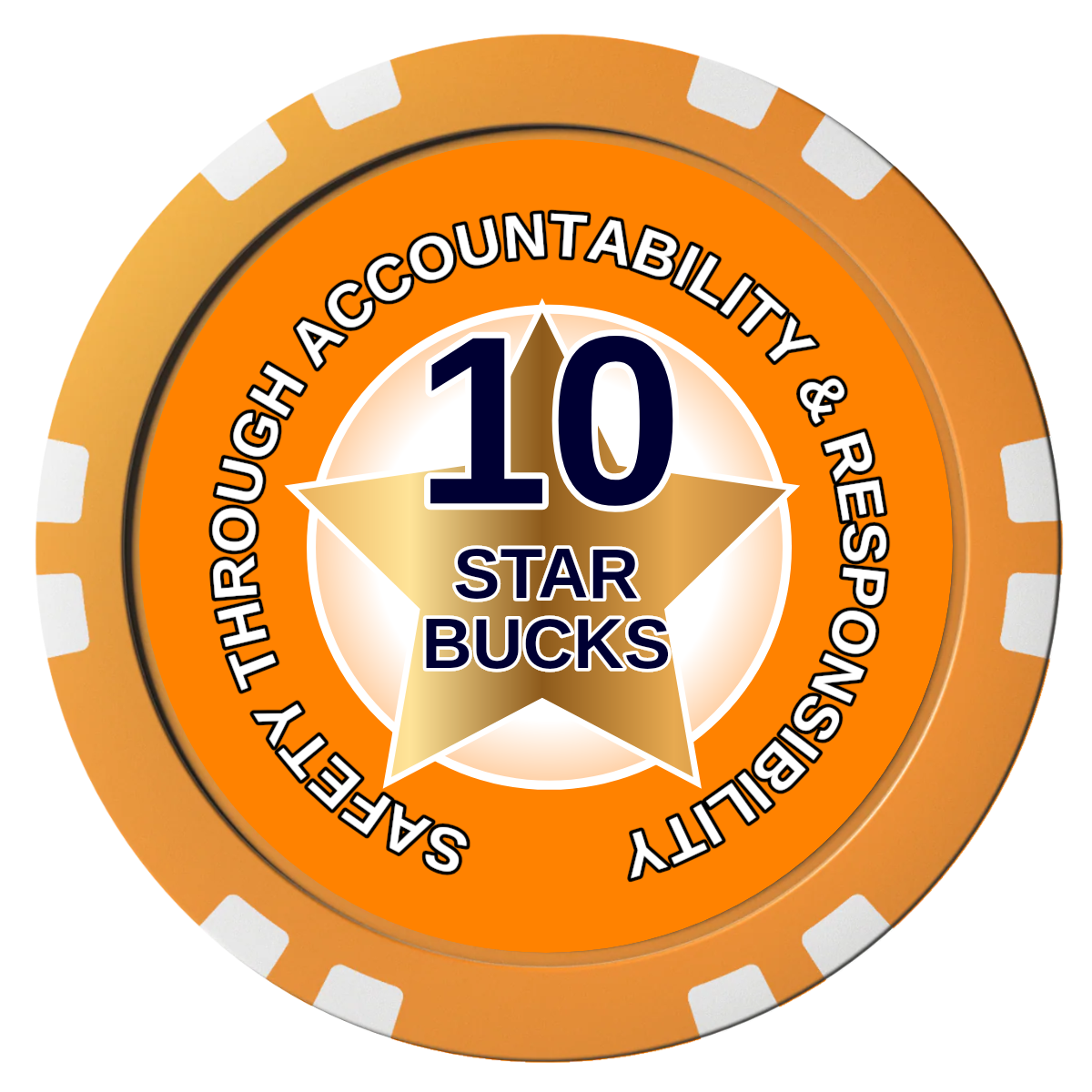 Safety Star Composite Poker Chips - Orange / Double Stripe - Front