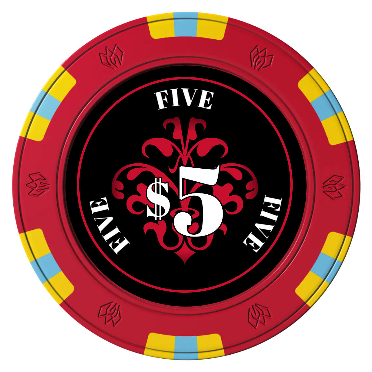 Gothic Revival Clay Poker Chips - Red / 6 Spot Gem / 40mm - Front