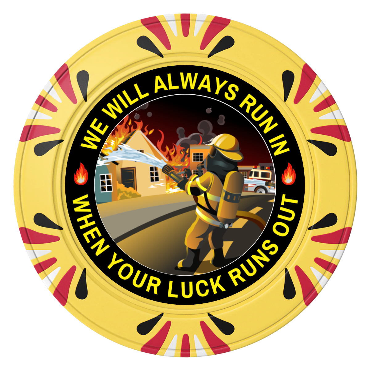 Firefighter Maltese Cross Clay Poker Chips - Yellow / Macau / 40mm - Front