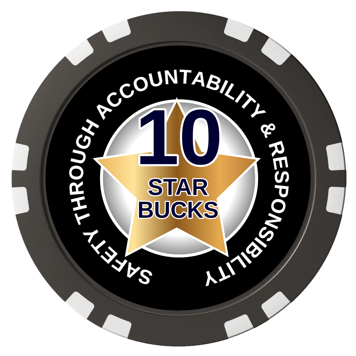 Safety Star Composite Poker Chips - Black / Double Stripe - Front