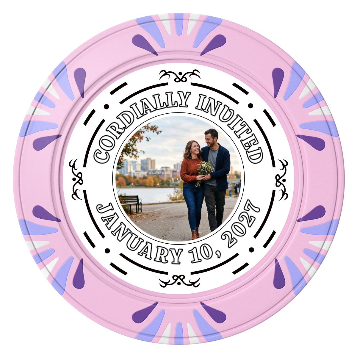 Save the Date Element Clay Poker Chips - Pink / Macau / 40mm - Front
