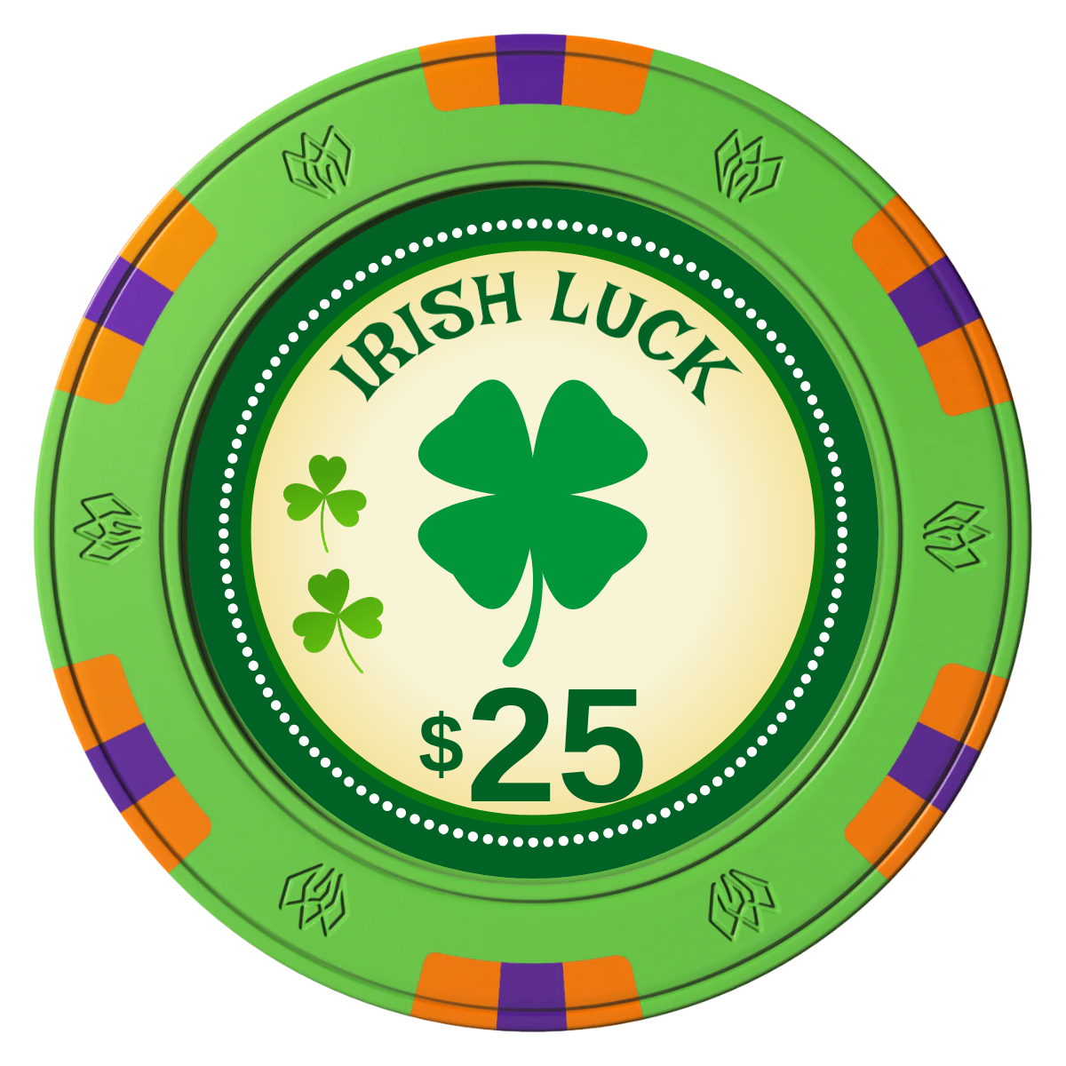 Irish Luck Clay Poker Chips - Green / 6 Spot Gem / 43mm - Front