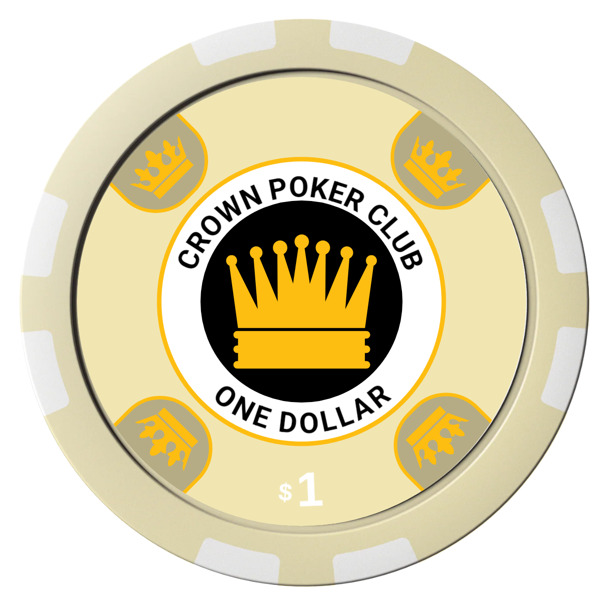 Crown Card Room Composite Poker Chips - Ivory / 8 Stripe - Front