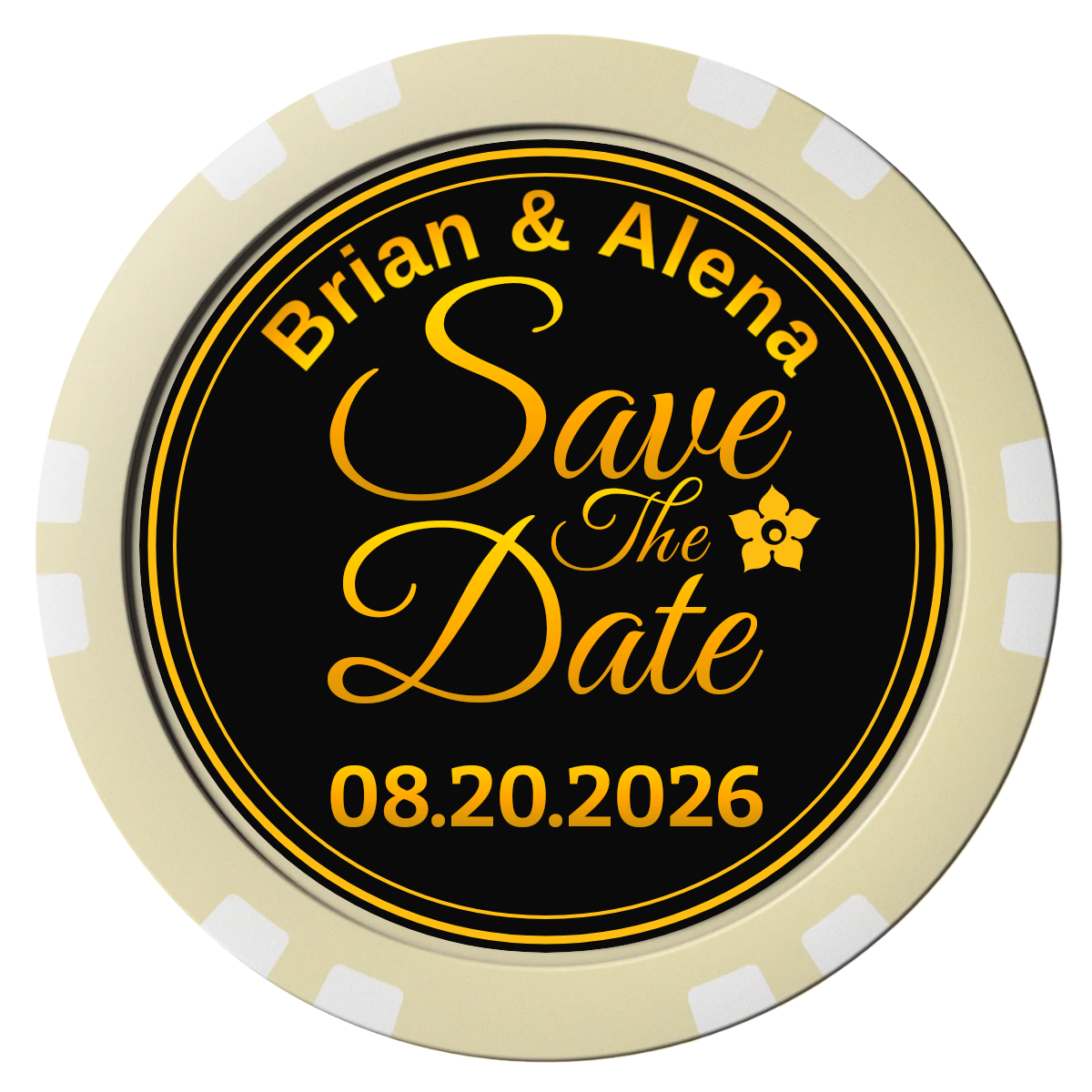 Save the Date Text Composite Poker Chips - Ivory / Double Stripe - Front