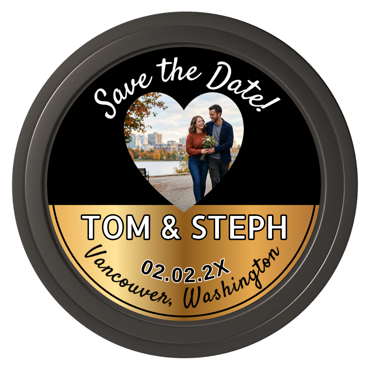 Save the Date Hearts Composite Poker Chips - Black / Solid - Front