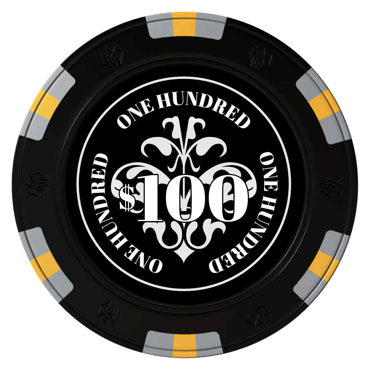 Gothic Revival Clay Poker Chips - Black / 6 Spot Gem / 43mm - Front
