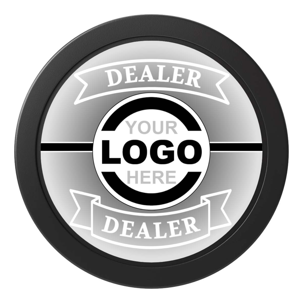 Double Banner 2" Composite Dealer Button - Black - Front