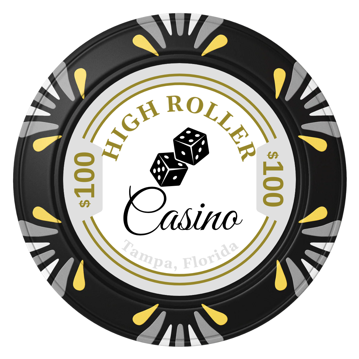 High Roller Casino Clay Poker Chips - Black / Macau / 40mm - Front