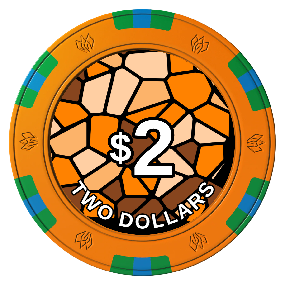 Stained Glass Clay Poker Chips - Orange / 6 Spot Gem / 43mm - Front