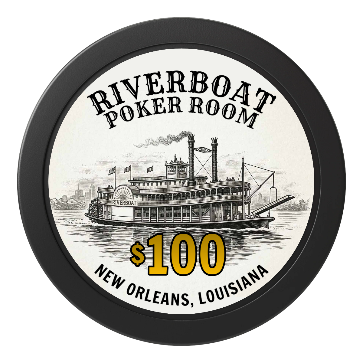 Riverboat Poker Room 2" Oversized Poker Chips - Black - Front