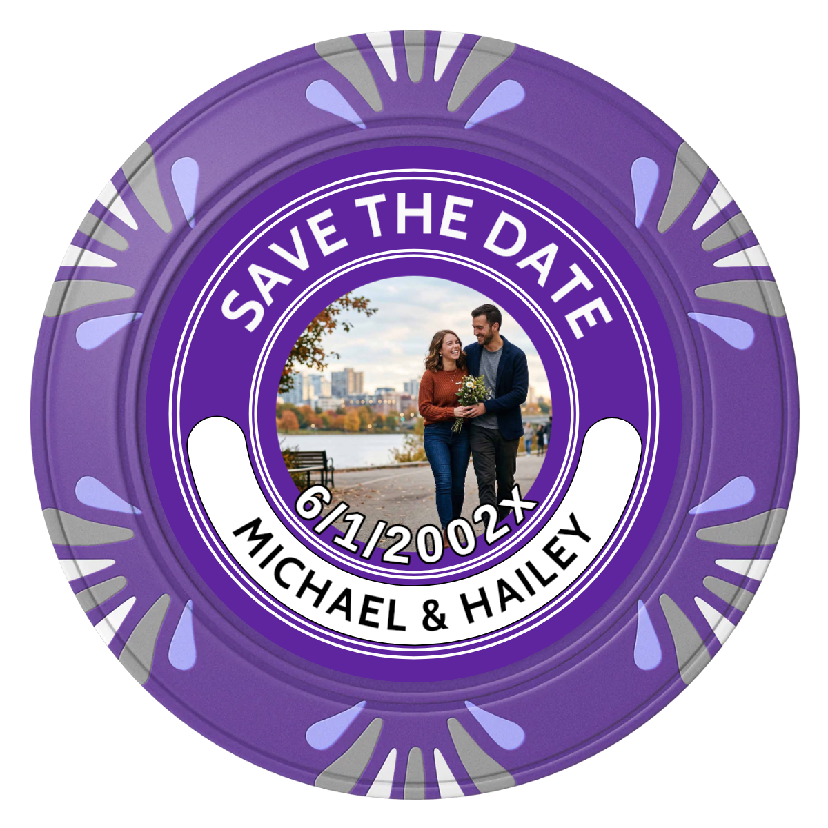 Save the Date Photo QR Code Clay Poker Chips - Purple / Macau / 40mm - Front
