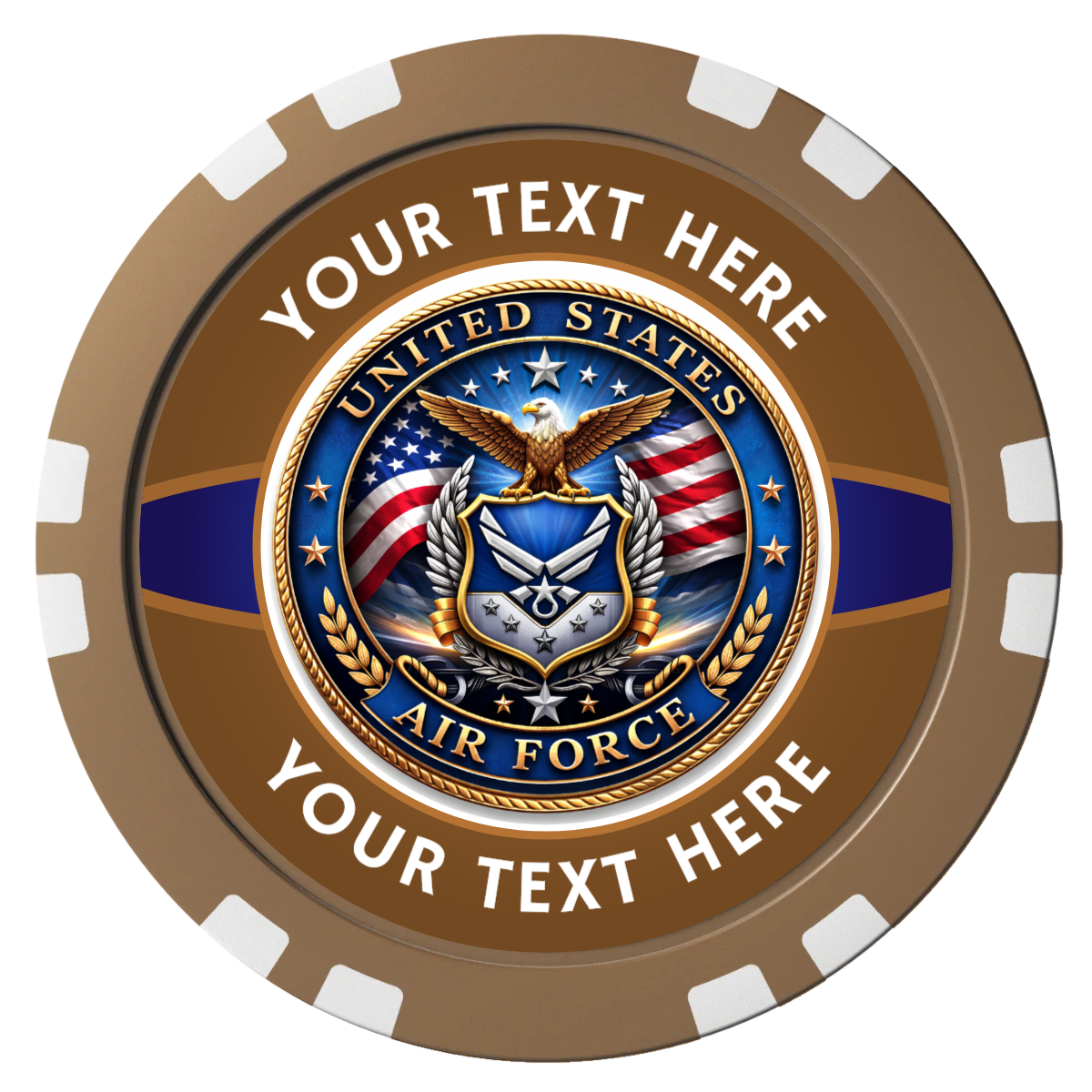 Air Force Composite Poker Chips - Brown / Double Stripe - Front
