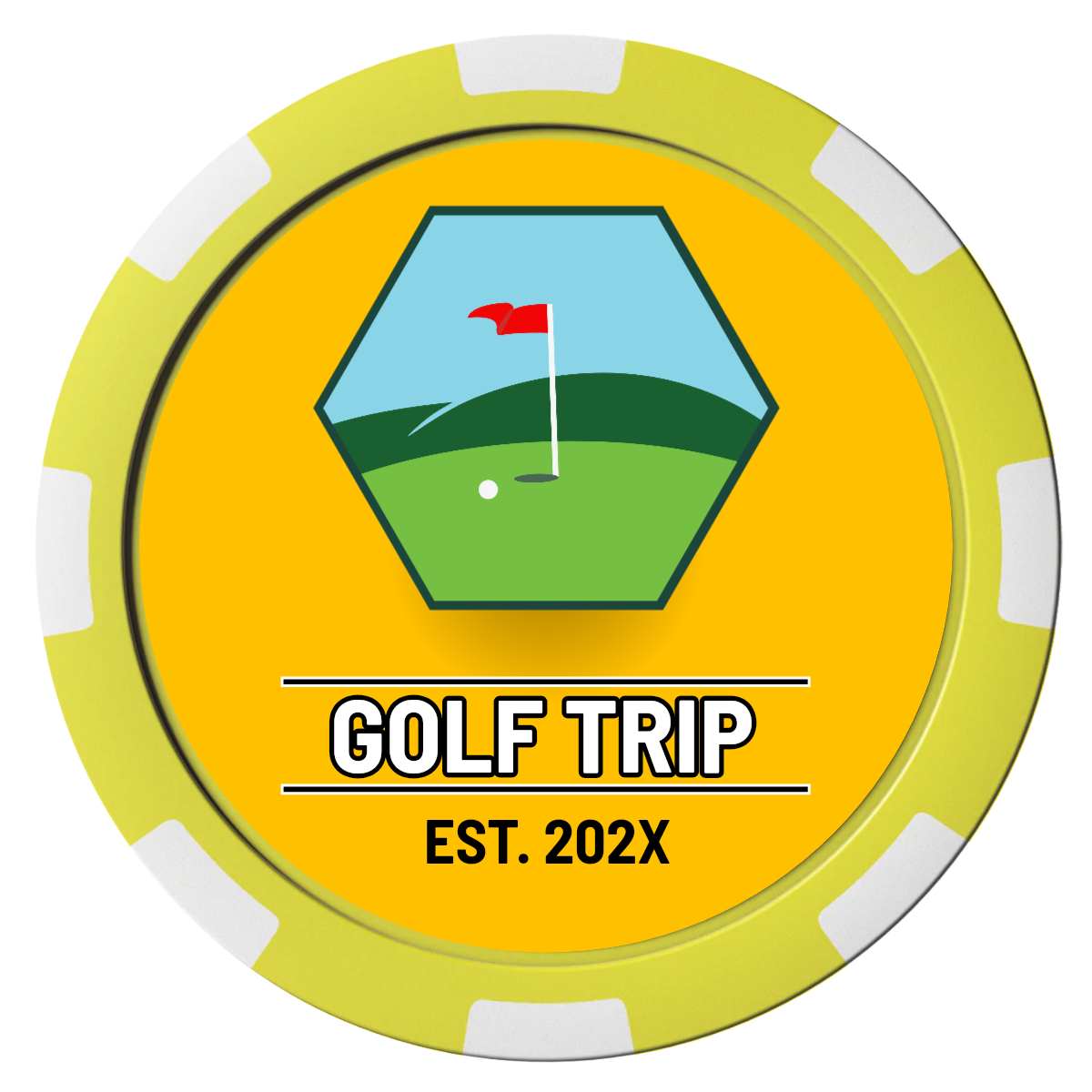 Golf Trip #001 Composite Poker Chips - Yellow / 8 Stripe - Front