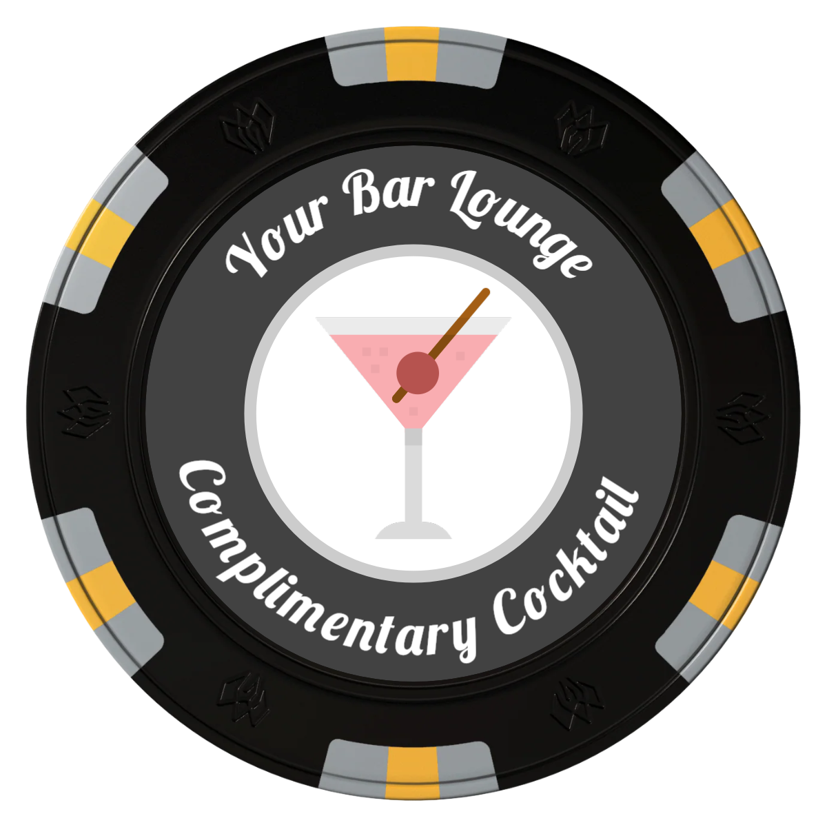 Fancy Drink Clay Poker Chips - Black / 6 Spot Gem / 40mm - Front