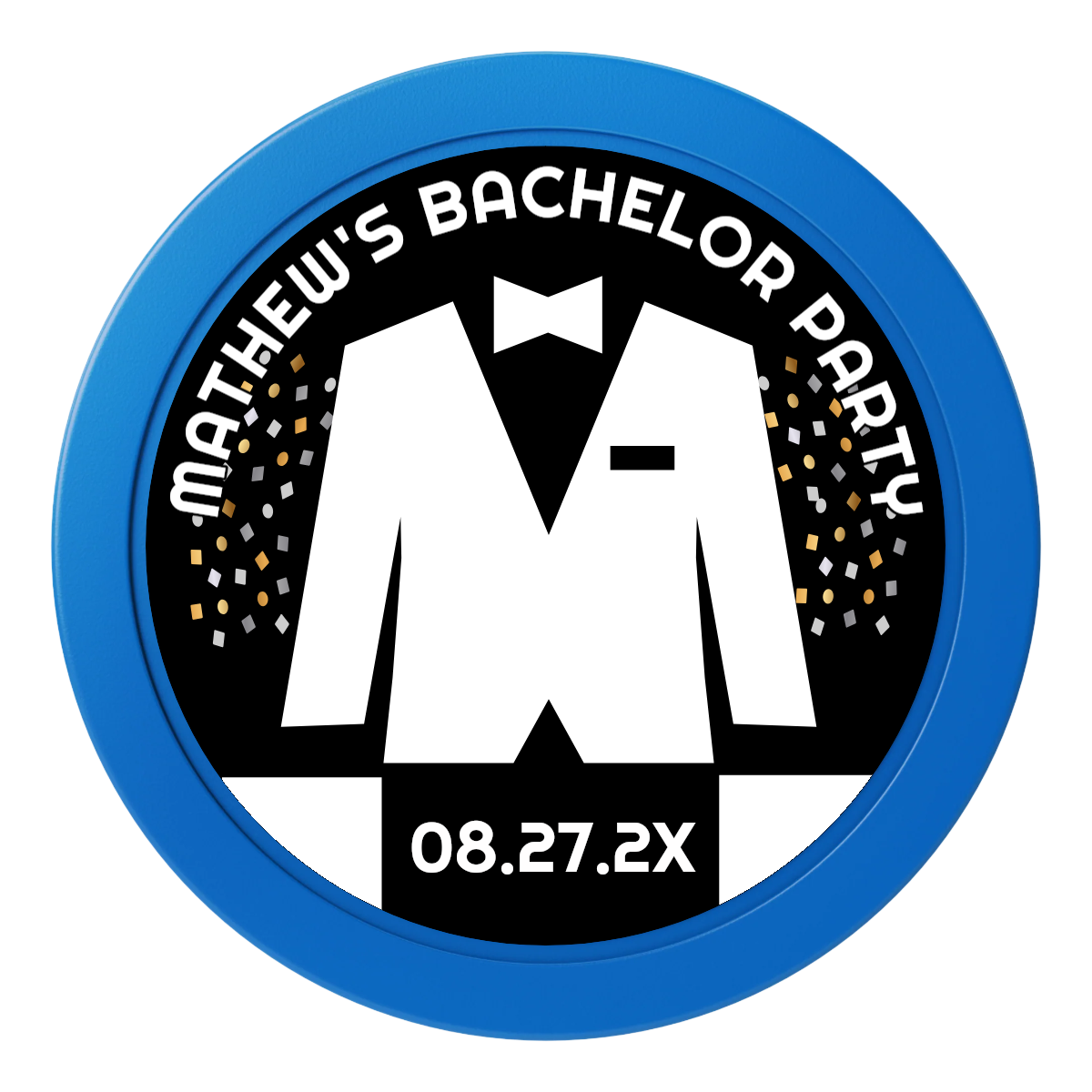 Bachelor No More Bowtie 2" Oversized Poker Chips - Blue - Front