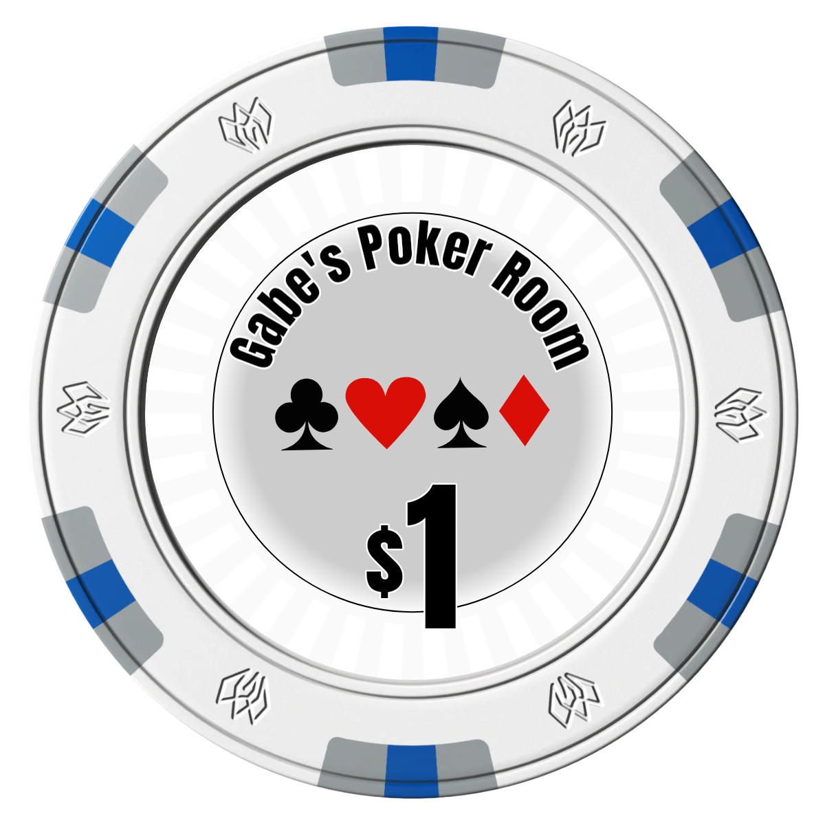 Gabe's Poker Room Clay Poker Chips - White / 6 Spot Gem / 40mm - Front