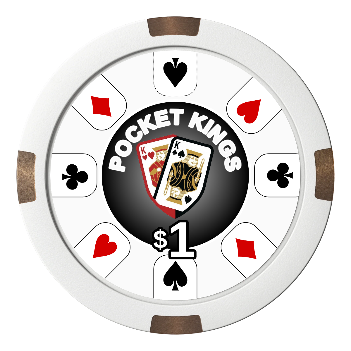 Pocket Kings Composite & Metal Hybrid Poker Chips - White - Front