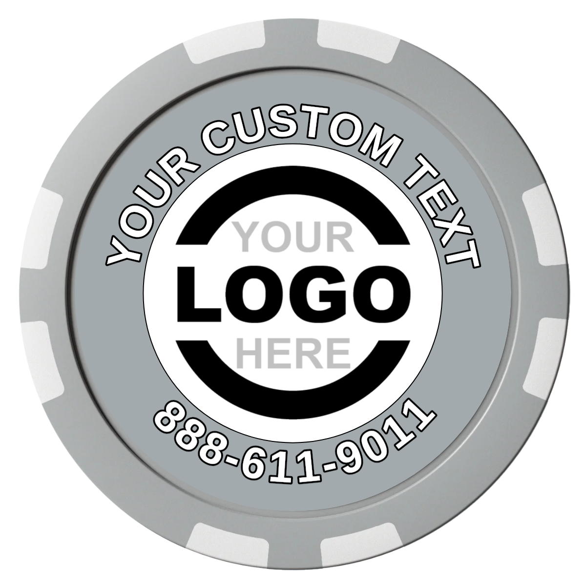 Branded Logo Composite Poker Chips - Gray / 8 Stripe - Front