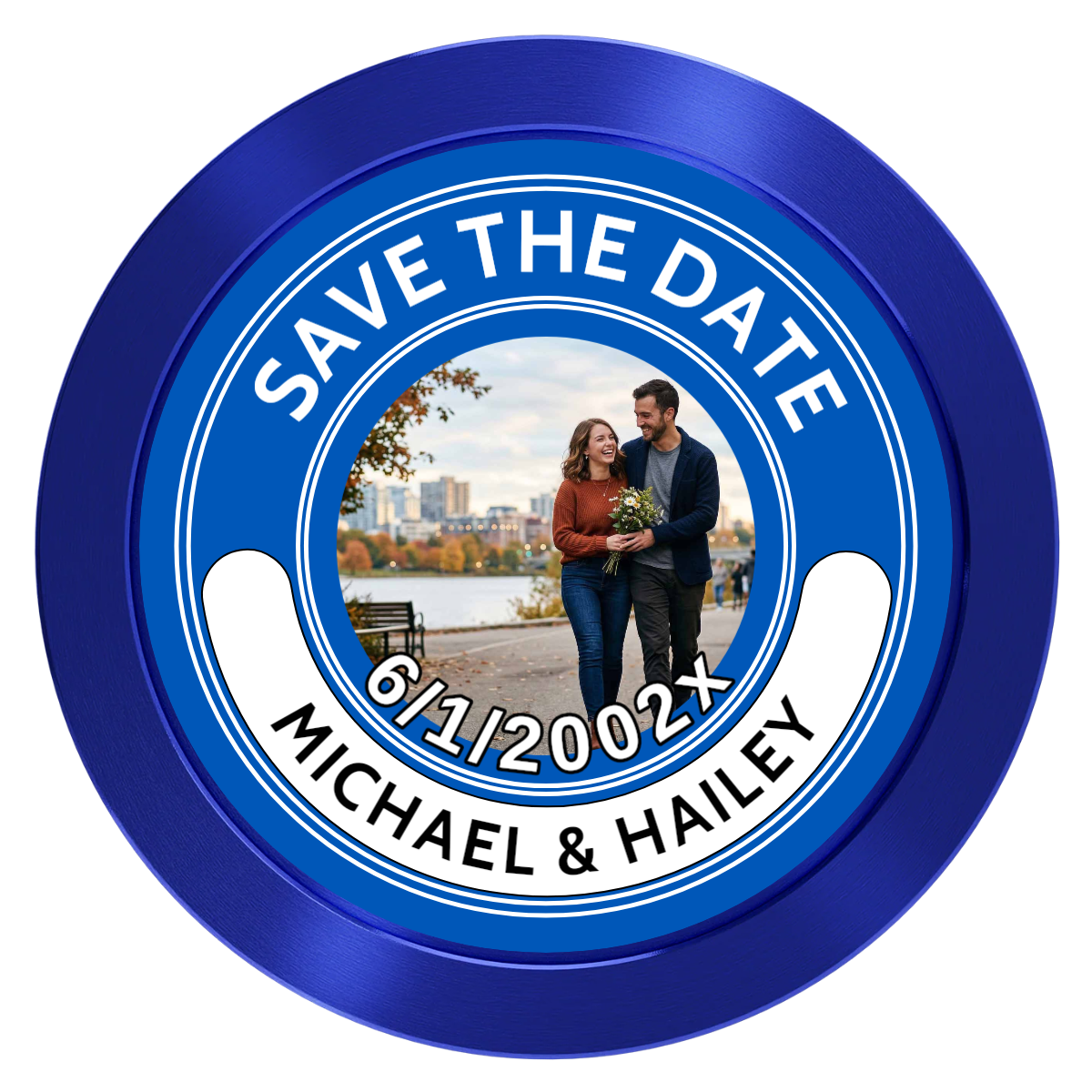 Save the Date Photo QR Code Aluminum Poker Chips - Blue - Front