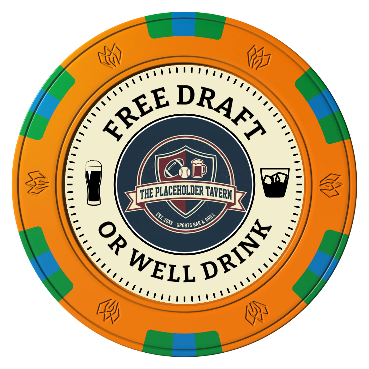 Beer Shop Clay Poker Chips - Orange / 6 Spot Gem / 43mm - Front