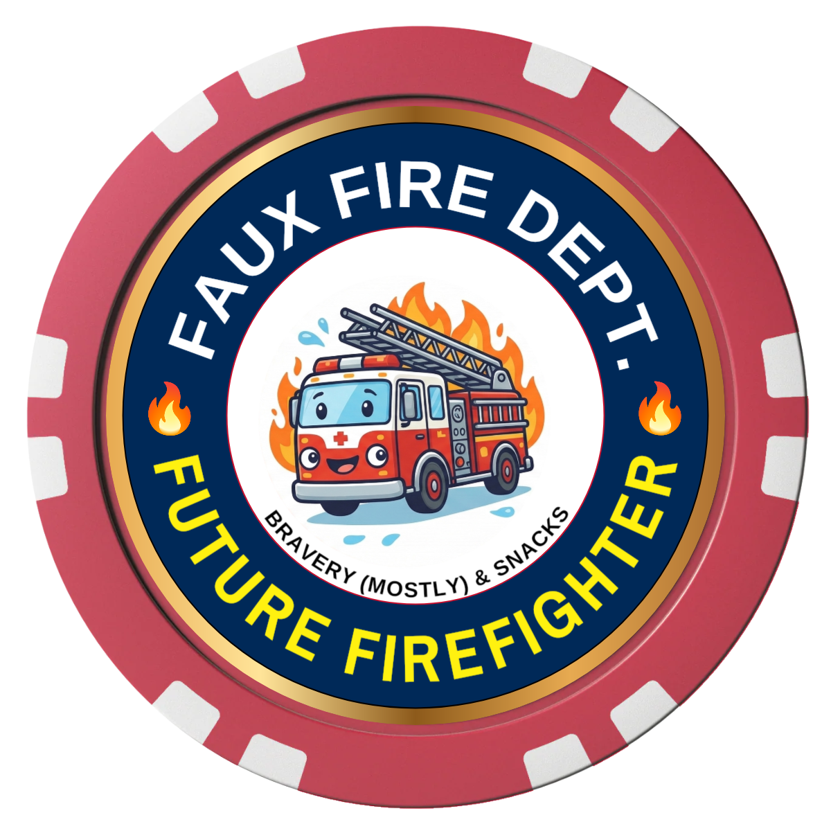 Future Firefighter Composite Poker Chips - Red / Double Stripe - Front