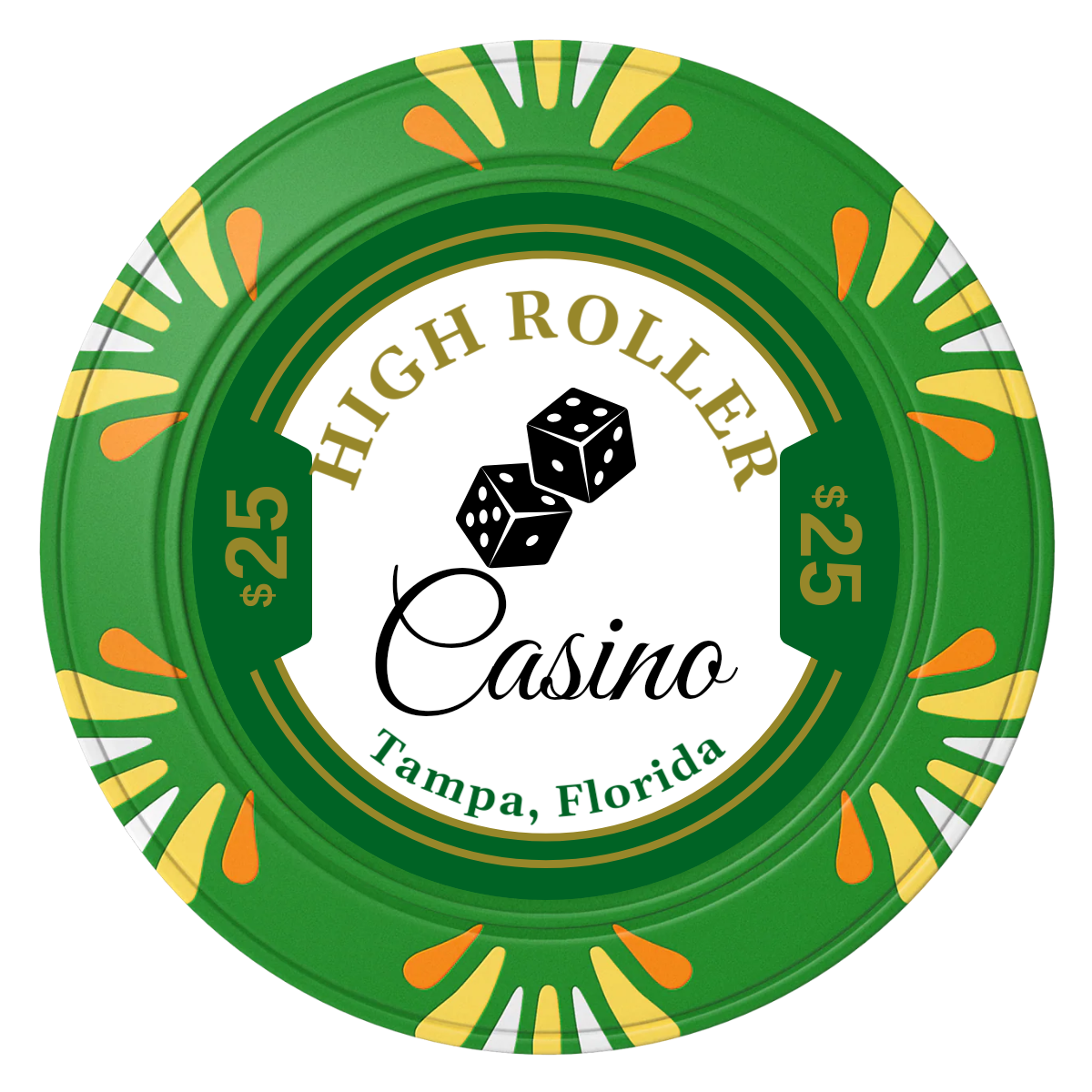 High Roller Casino Clay Poker Chips - Green / Macau / 40mm - Front