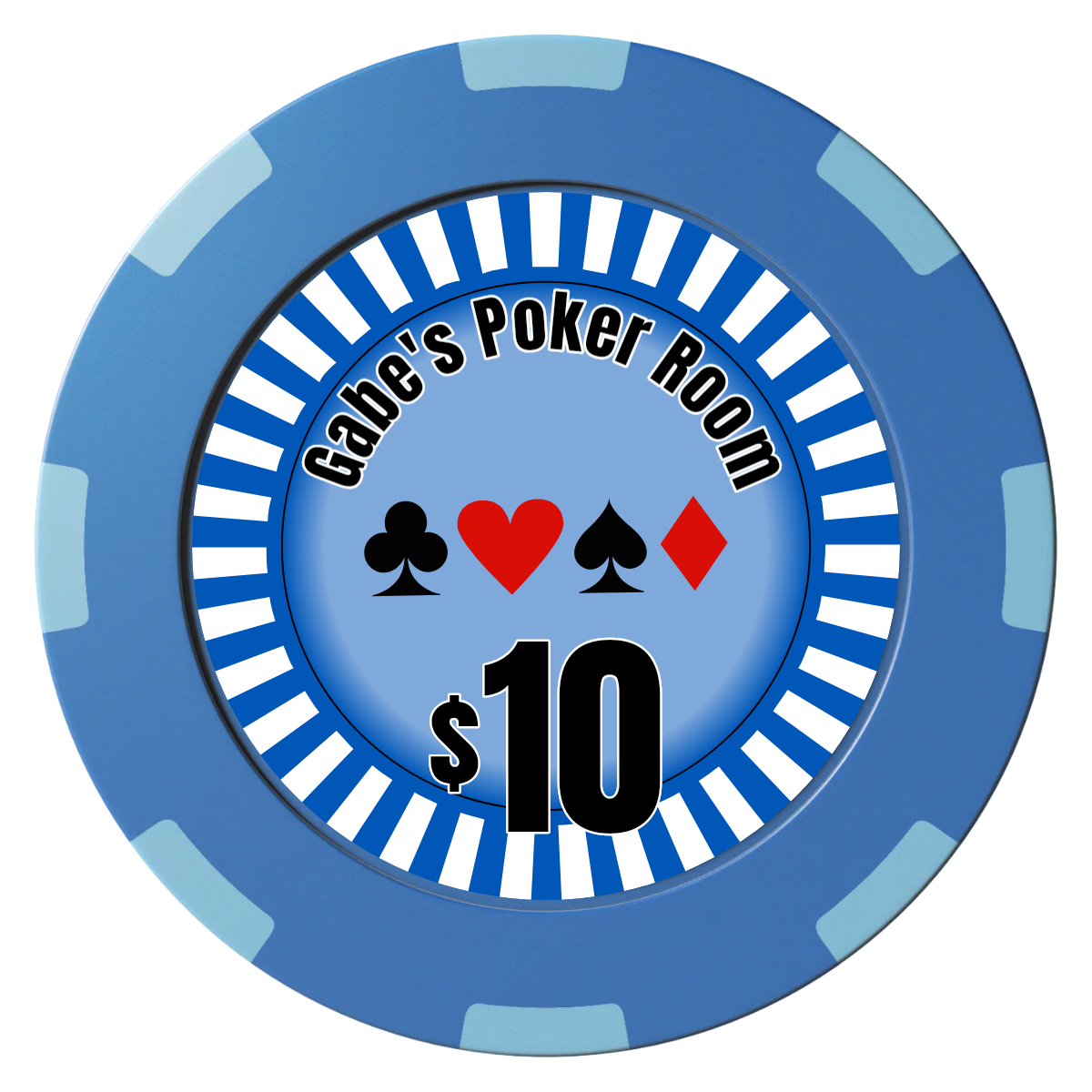 Gabe's Poker Room Clay Poker Chips - Blue / 8 Spot (2 Tone) / 40mm - Front