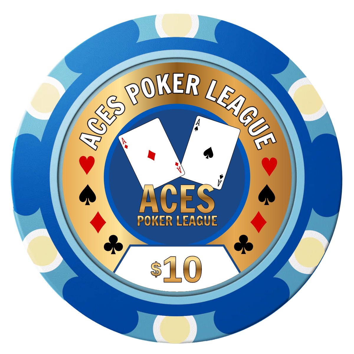 Aces Poker League Clay Poker Chips - Blue / Monte Carlo / 40mm - Front