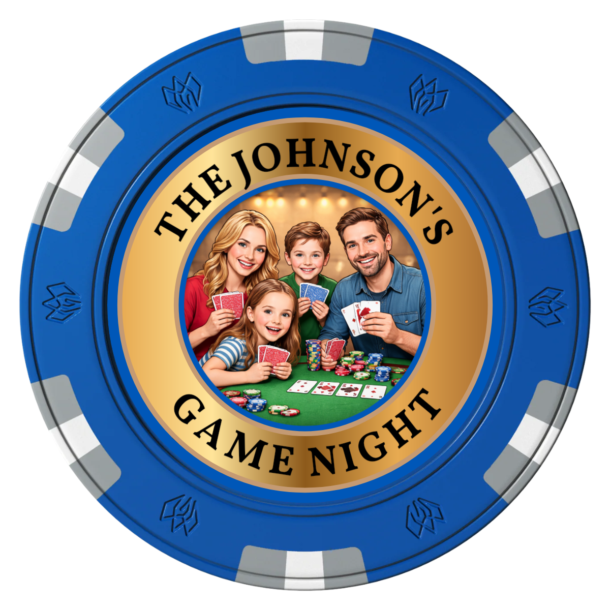 Family Game Night Clay Poker Chips - Blue / 6 Spot Gem / 40mm - Back
