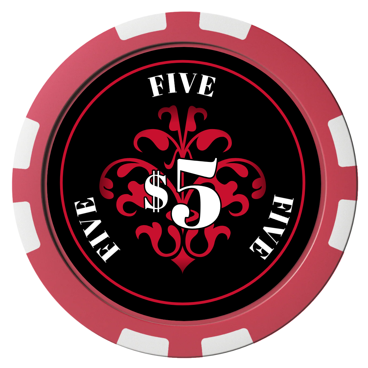 Gothic Revival Composite Poker Chips - Red / 8 Stripe - Front