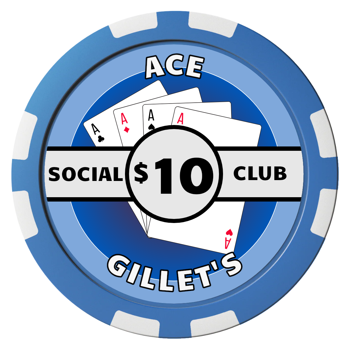 Ace Gillet's Composite Poker Chips - Blue / 8 Stripe - Back