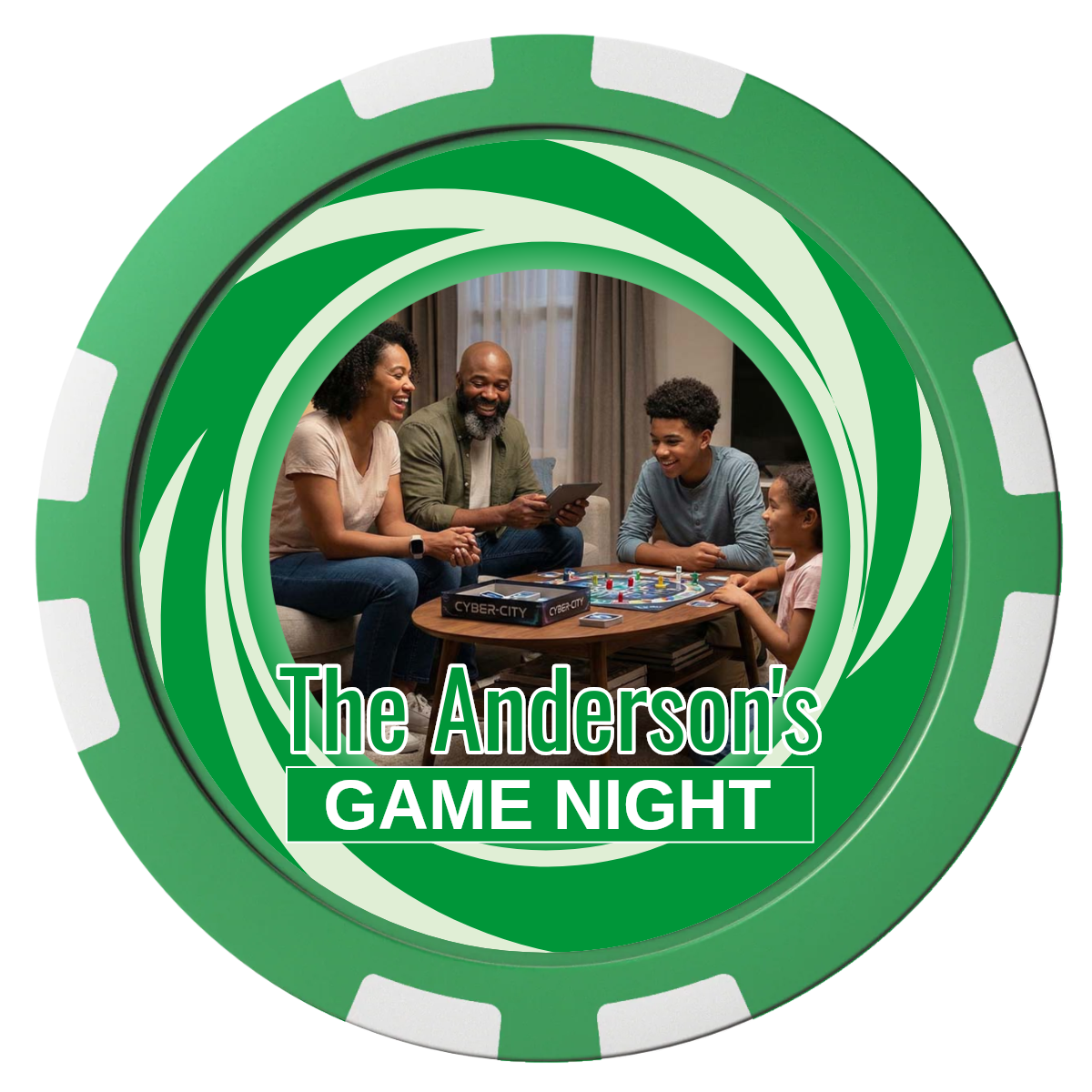 Anderson's Game Night Composite Poker Chips - Green / 8 Stripe - Front