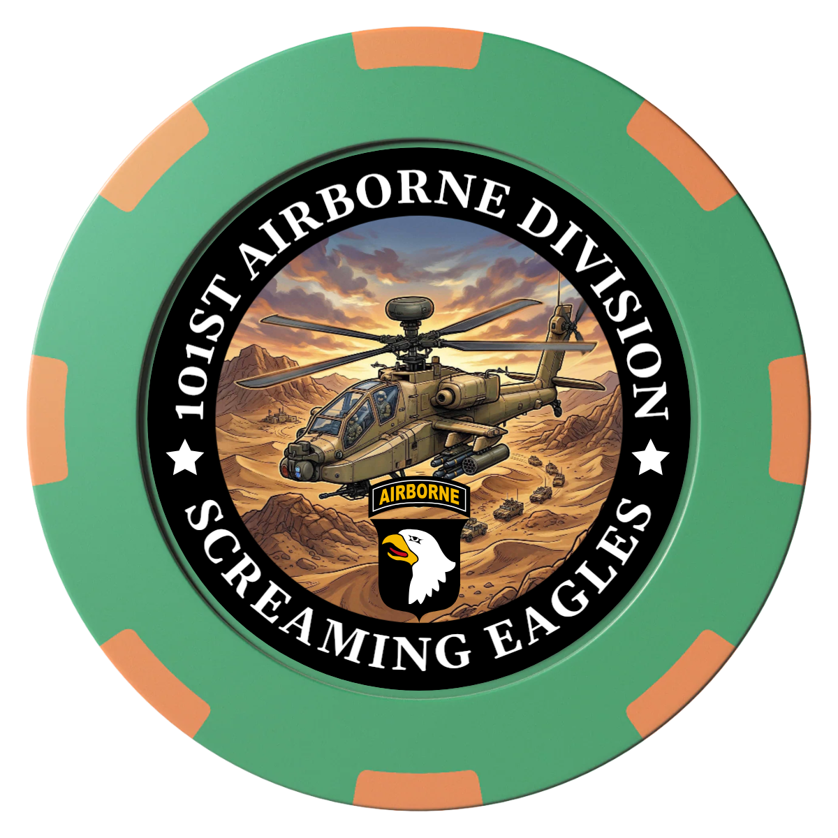 Army Airborne Clay Poker Chips - Green / 8 Spot (2 Tone) / 40mm - Front